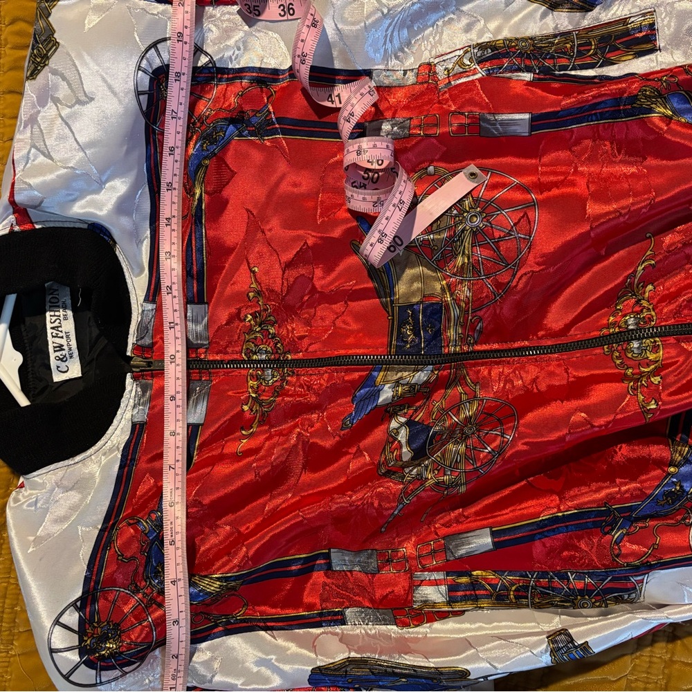 Vibrant Red and White Women's Bomber Jacket - Picture 5 of 7